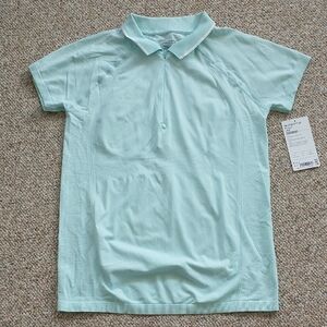 NWT Athleta Momentum Polo Tee Oasis Blue Large